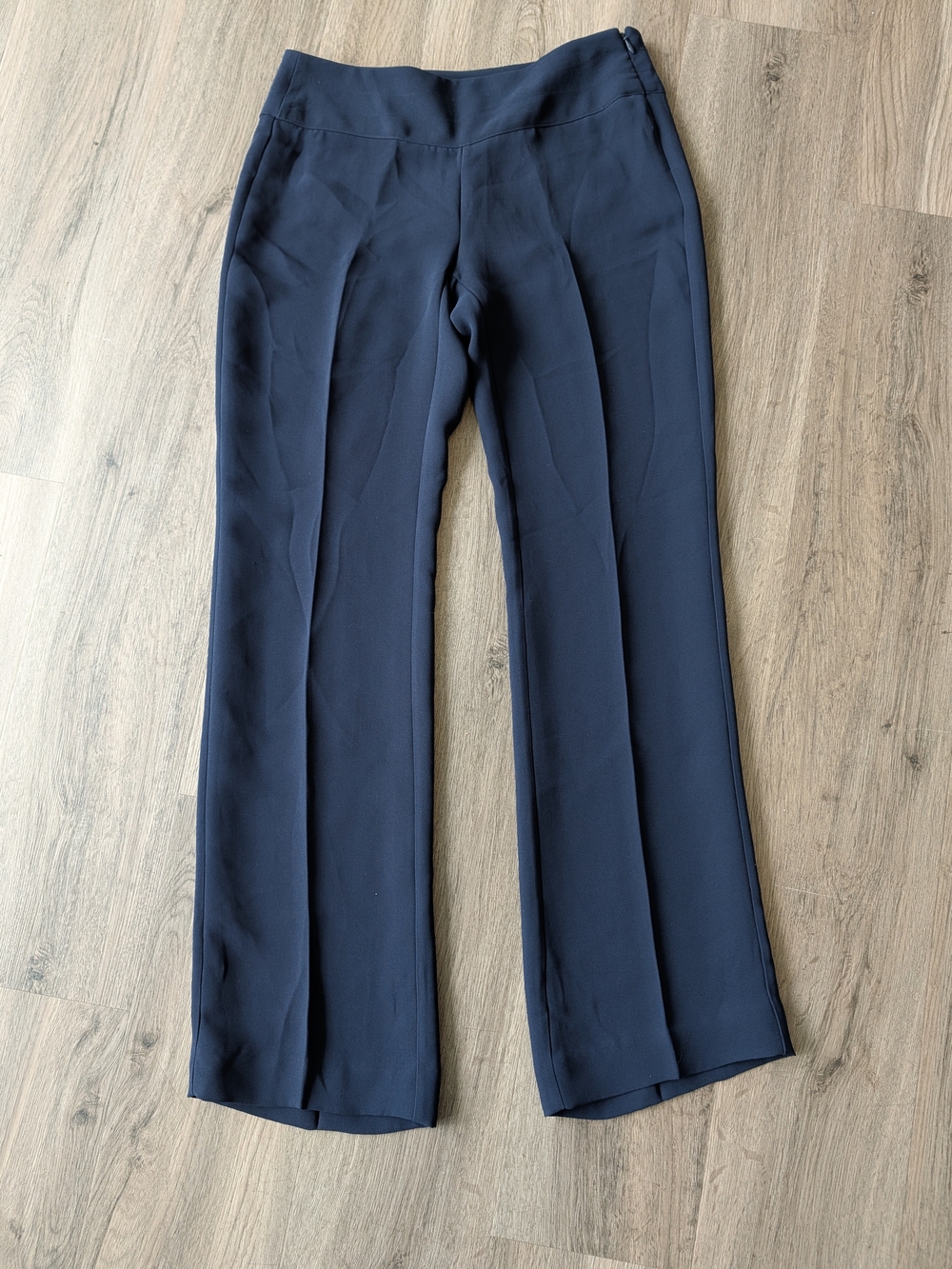 CAbi Navy Wide-Leg Creased Front Trousers Women's Pants